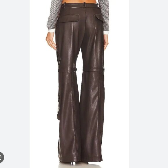 Amanda Uprichard Lucas Faux Leather Low Rise Cargo Pants - Brown Sz M - Picture 2 of 6